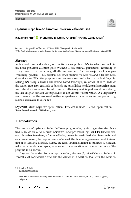 (PDF) Optimizing a linear function over an efficient set