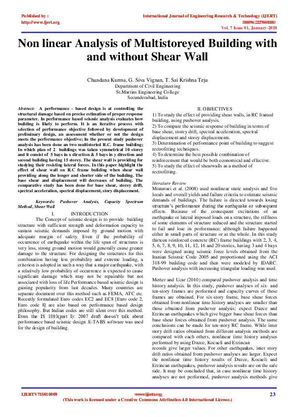 (PDF) Non linear Analysis of Multistoreyed Building with and without ...