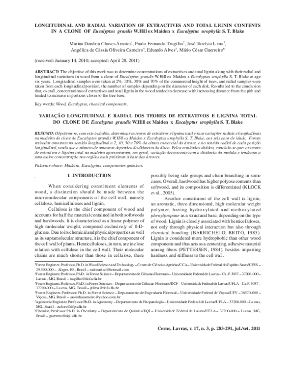 (PDF) Longitudinal and radial variation of extractives and total lignin ...