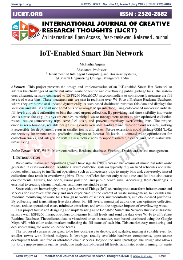 (PDF) IoT-Enabled Smart Bin Network