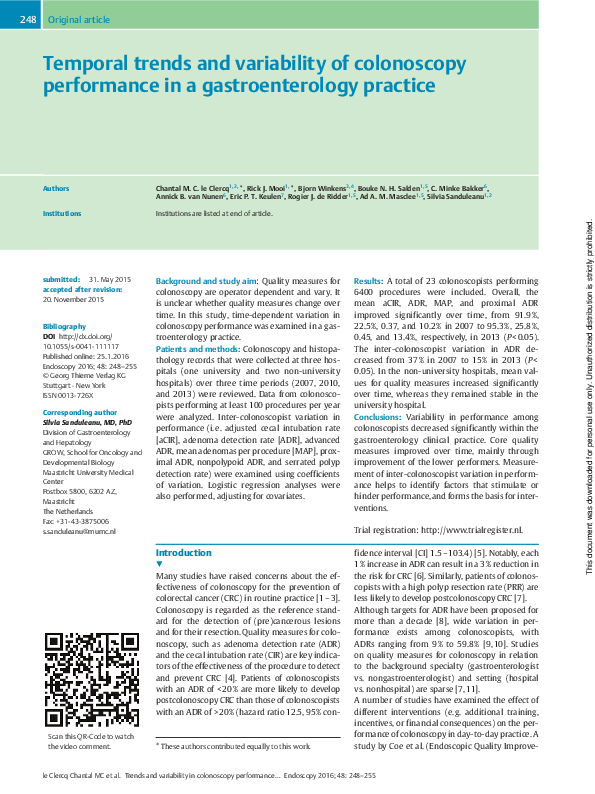 (PDF) Temporal trends and variability of colonoscopy performance in a ...