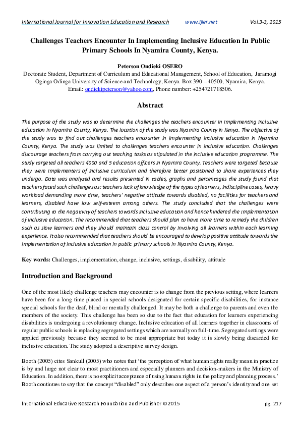 (PDF) Challenges Teachers Encounter In Implementing Inclusive Education ...