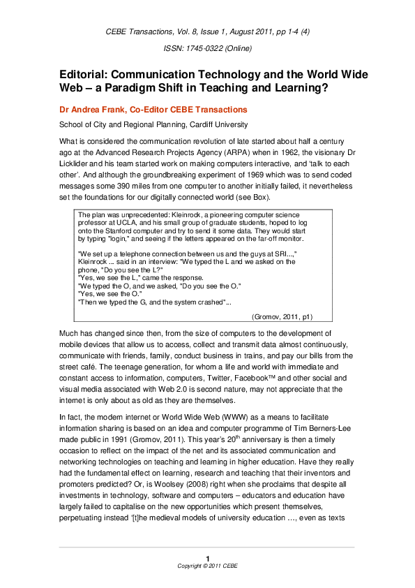 (PDF) Communication Technology and the World Wide Web — a Paradigm ...