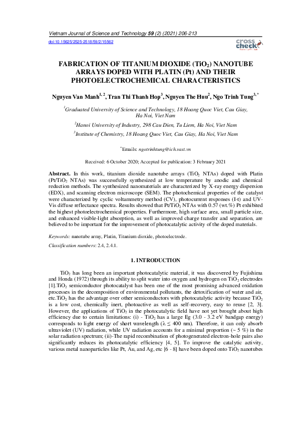 (PDF) Fabrication of titanium dioxide (TiO2) nanotube arrays doped with ...