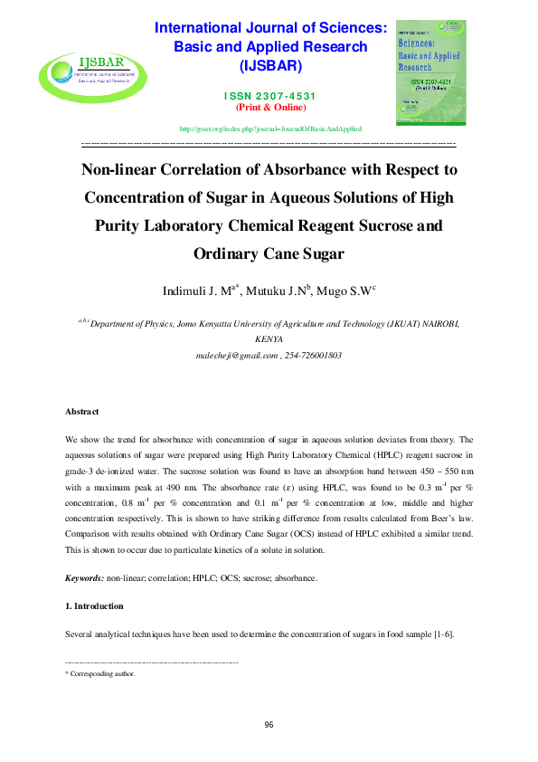 (PDF) Non-linear Correlation of Absorbance with Respect to ...