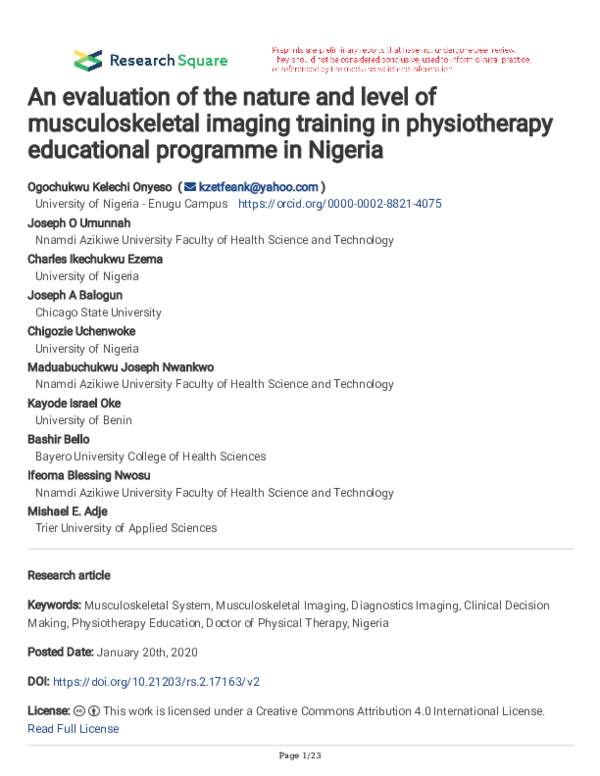 (PDF) An evaluation of the nature and level of musculoskeletal imaging ...