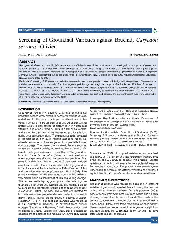 (PDF) Screening of Groundnut Varieties against Bruchid, Caryedon ...
