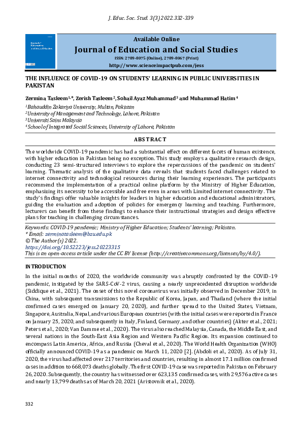 (PDF) The Influence of Covid-19 on Students' Learning in Public ...