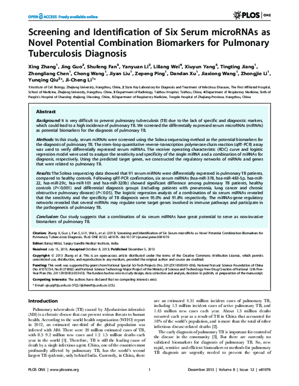 (PDF) Screening and Identification of Six Serum microRNAs as Novel ...