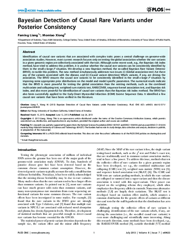 (PDF) Bayesian Detection of Causal Rare Variants under Posterior ...
