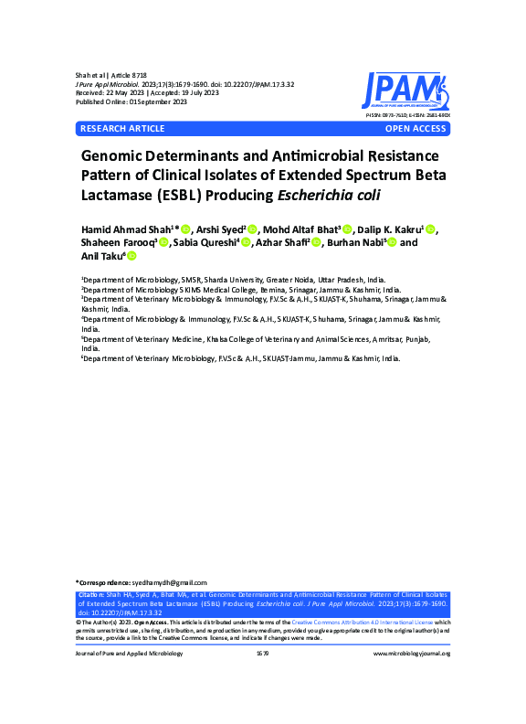 (PDF) Genomic Determinants and Antimicrobial Resistance Pattern of ...