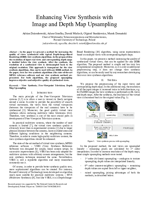 (PDF) Enhancing view synthesis with image and depth map upsampling