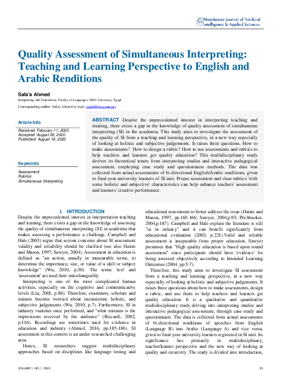 (PDF) Quality Assessment of Simultaneous Interpreting: Teaching and ...