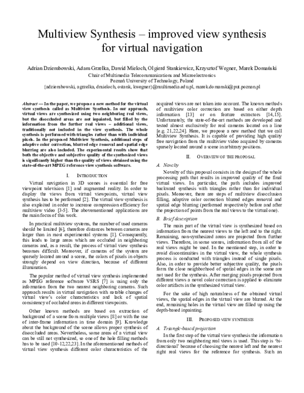(PDF) Multiview synthesis — Improved view synthesis for virtual navigation