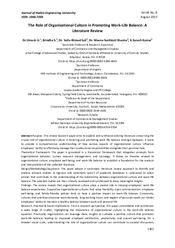 (PDF) The Role of Organizational Culture in Promoting Work-Life Balance ...