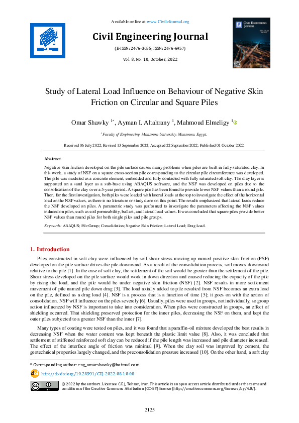 (PDF) Study of Lateral Load Influence on Behaviour of Negative Skin ...