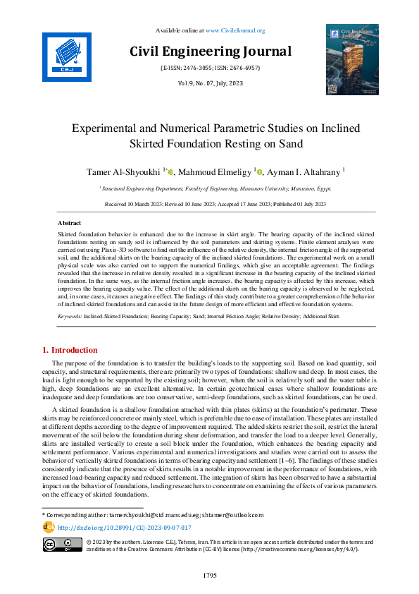 (PDF) Experimental and Numerical Parametric Studies on Inclined Skirted ...