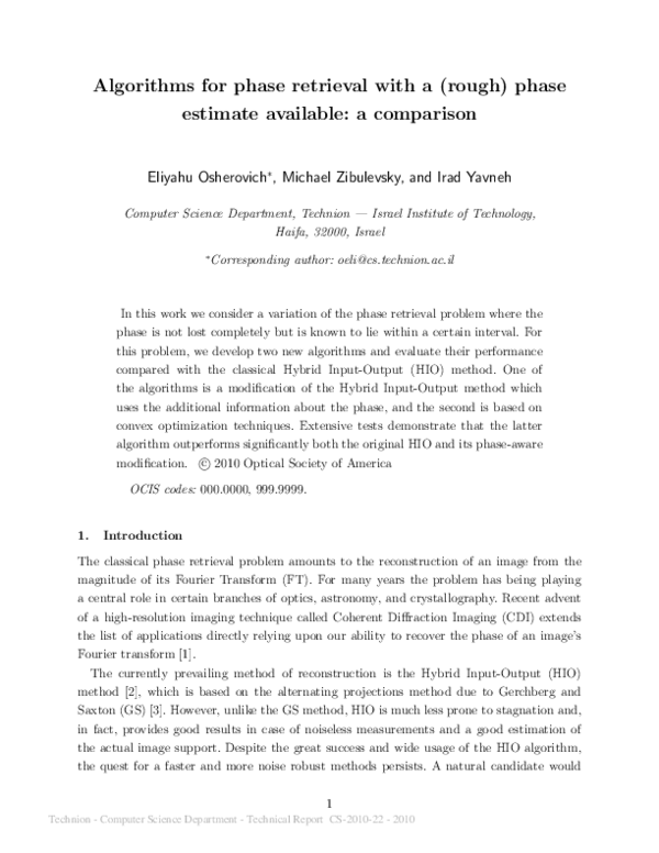 (PDF) Algorithms for phase retrieval with a (rough) phase estimate ...
