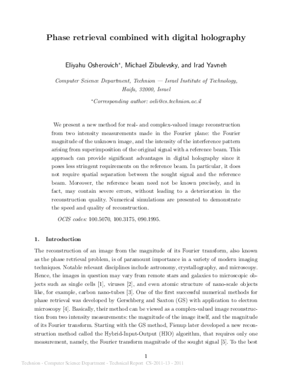 (PDF) Phase retrieval combined with digital holography