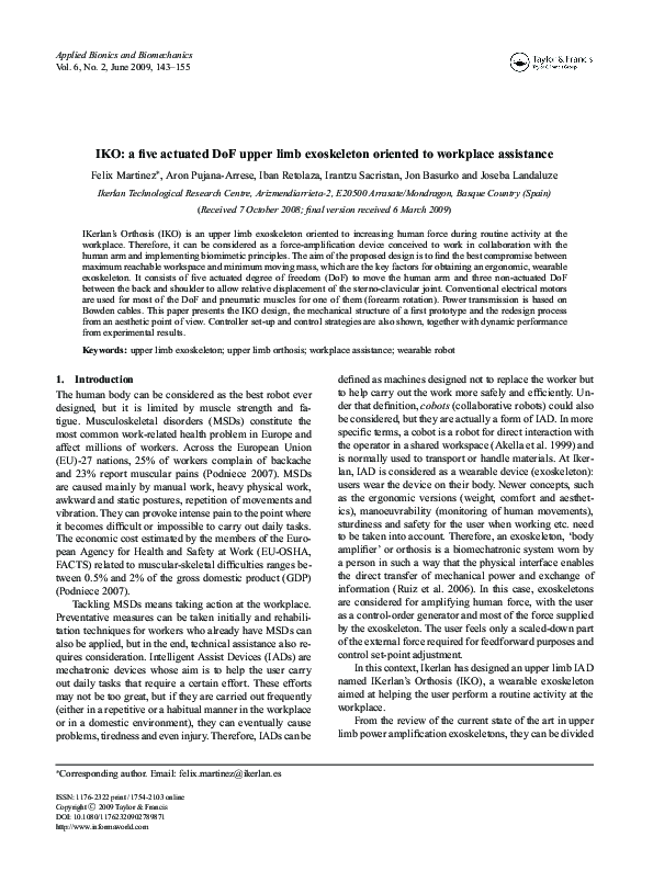 (PDF) IKO: a five actuated DoF upper limb exoskeleton oriented to ...