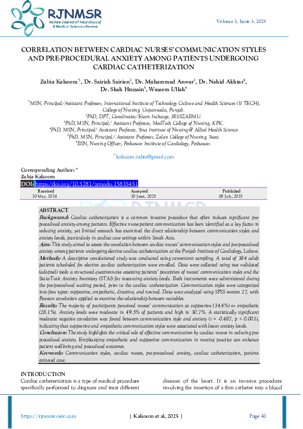 (PDF) CORRELATION BETWEEN CARDIAC NURSES' COMMUNICATION STYLES AND PRE ...