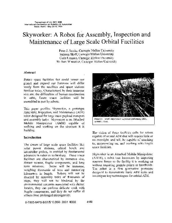 (PDF) Skyworker: a robot for assembly, inspection and maintenance of ...