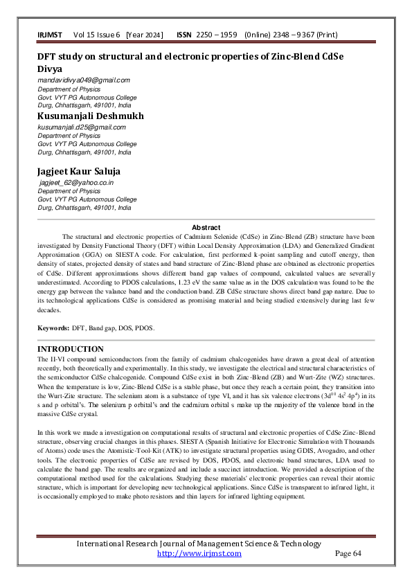 (PDF) DFT study on structural and electronic properties of Zinc-Blend ...