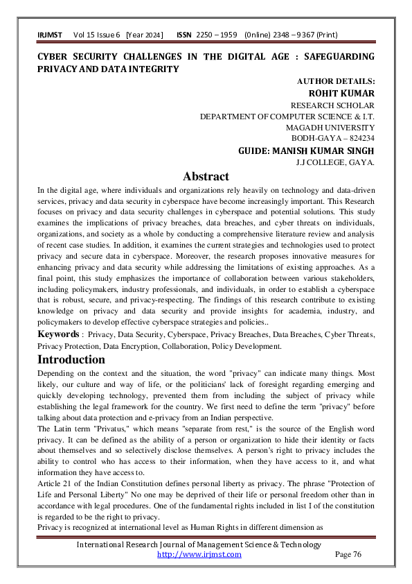 (PDF) CYBER SECURITY CHALLENGES IN THE DIGITAL AGE : SAFEGUARDING ...