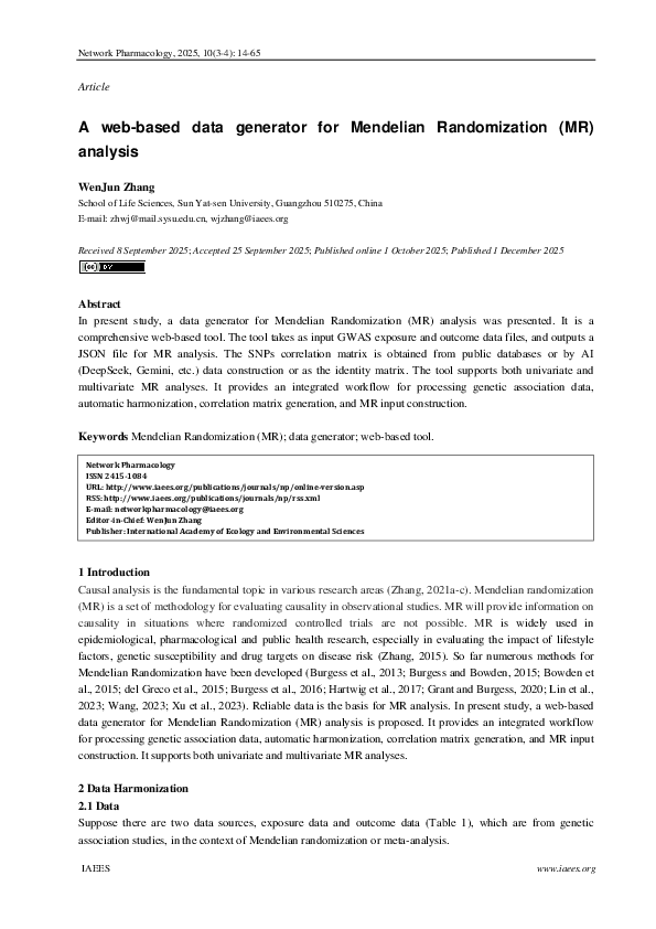 (PDF) A web and AI based data generator for Mendelian Randomization (MR ...