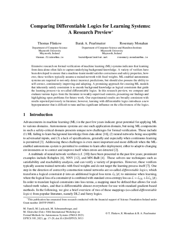 (PDF) Comparing Differentiable Logics for Learning Systems: A Research ...