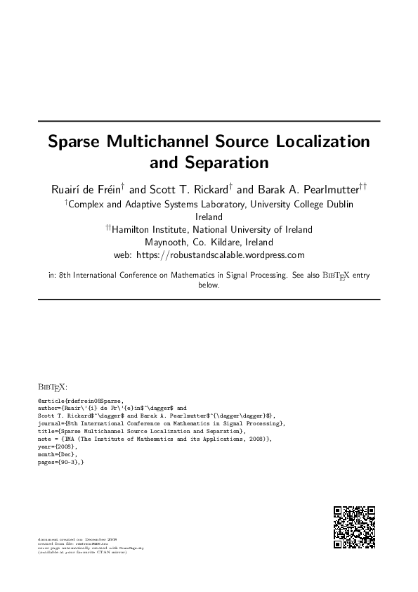 (PDF) Sparse Multichannel Source Localization and Separation