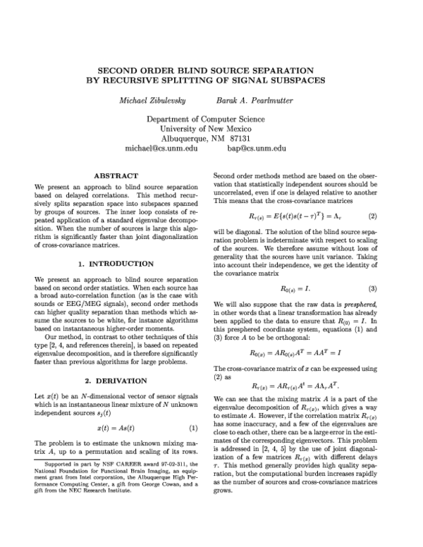 (PDF) Second Order Blind Source Separation By Recursive Splitting Of ...