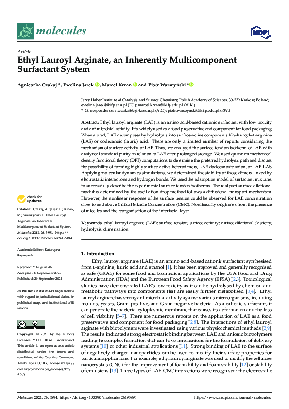 (PDF) Ethyl Lauroyl Arginate, an Inherently Multicomponent Surfactant ...