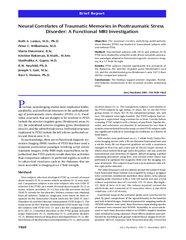 (PDF) Neural Correlates of Traumatic Memories in Posttraumatic Stress ...
