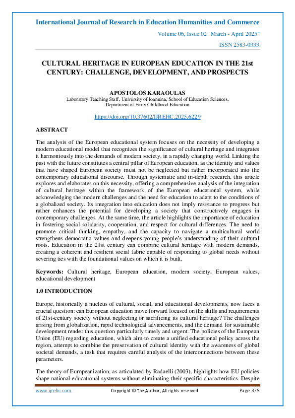 (PDF) CULTURAL HERITAGE IN EUROPEAN EDUCATION IN THE 21st CENTURY ...