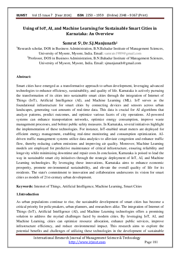 (PDF) Using of IoT, AI, and Machine Learning for Sustainable Smart ...