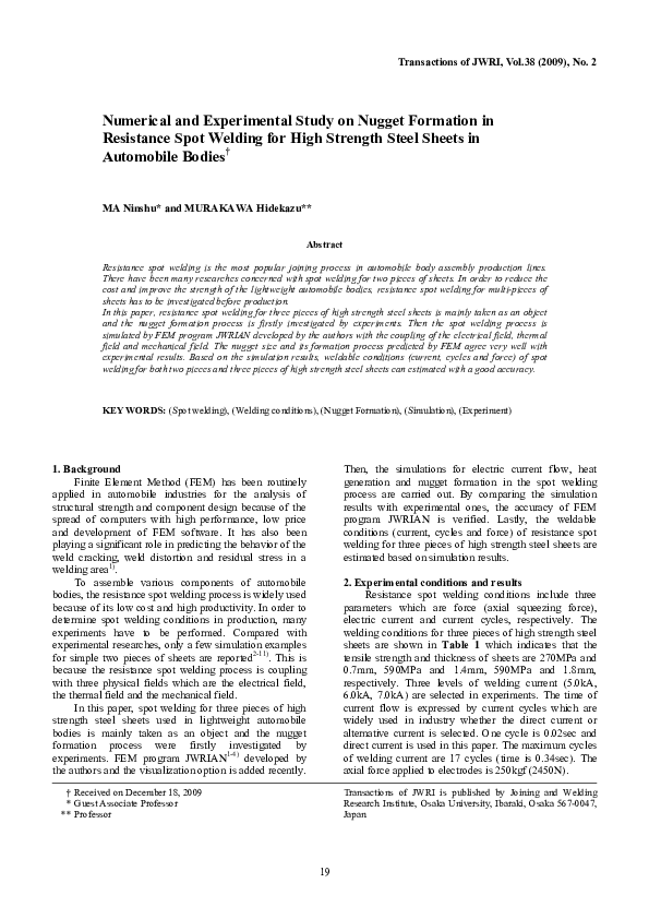 (PDF) Numerical and experimental study on nugget formation in ...