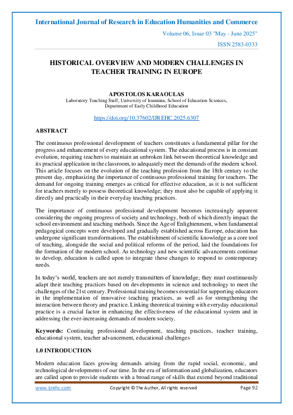 (PDF) HISTORICAL OVERVIEW AND MODERN CHALLENGES IN TEACHER TRAINING IN ...