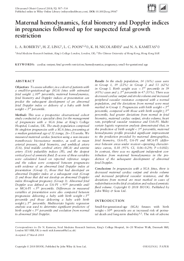 (PDF) Maternal hemodynamics, fetal biometry and Doppler indices in ...