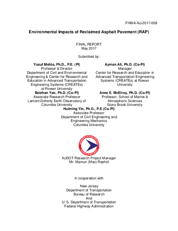(PDF) Environmental Impacts of Reclaimed Asphalt Pavement (RAP)
