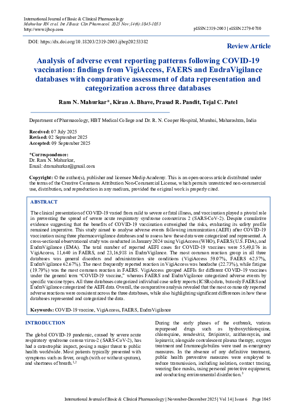 (PDF) Analysis of adverse event reporting patterns following COVID-19 ...