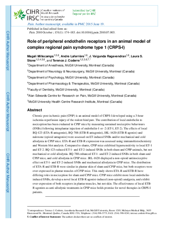 (PDF) Role of peripheral endothelin receptors in an animal model of ...