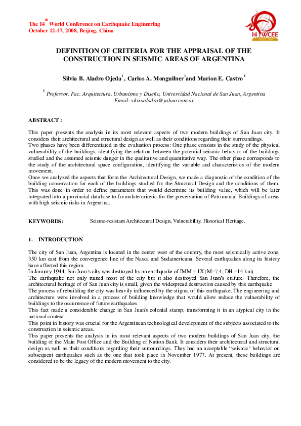 (PDF) Definition of Criteria for the Appraisal of the Construction in ...