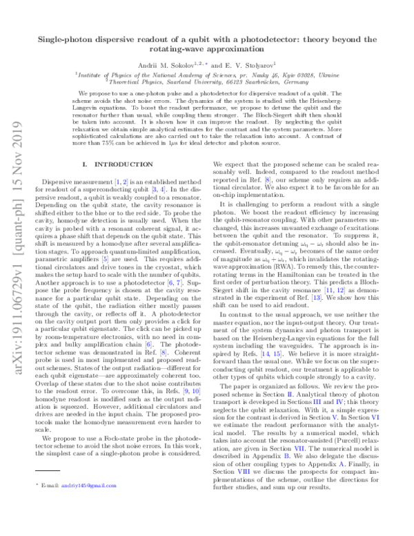 (PDF) Single-photon dispersive readout of a qubit with a photodetector ...