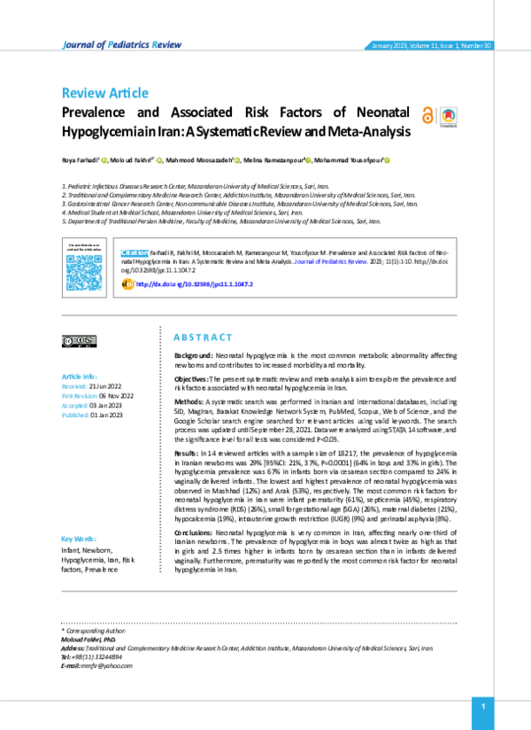 (PDF) Prevalence and Associated Risk Factors of Neonatal Hypoglycemia ...