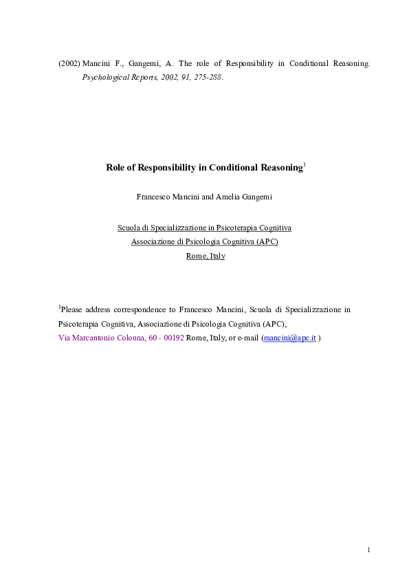 (PDF) Role of Responsibility in Conditional Reasoning