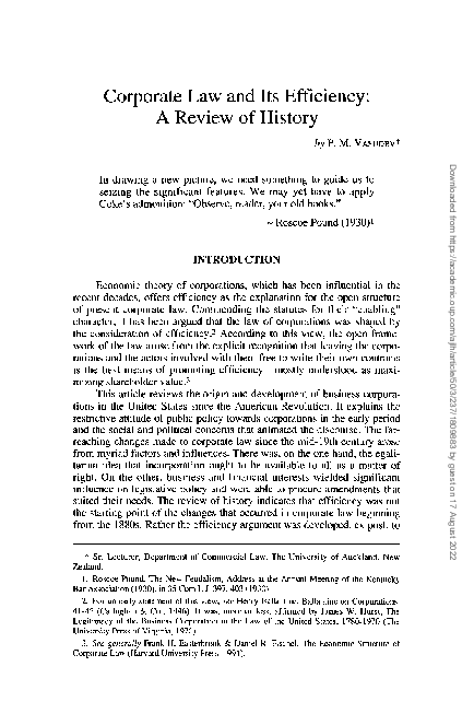 (PDF) Corporate Law and Its Efficiency: A Review of History