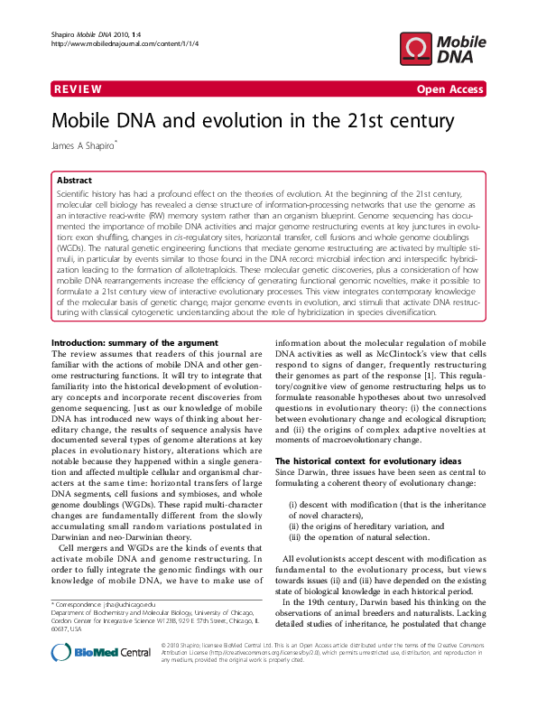 (PDF) Mobile DNA and evolution in the 21st century