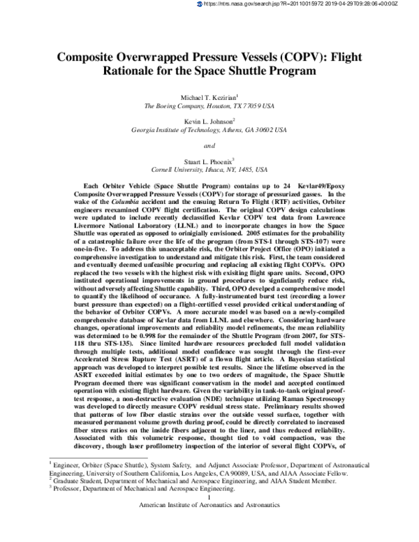(PDF) Composite Overwrapped Pressure Vessels (COPV): Flight Rationale ...