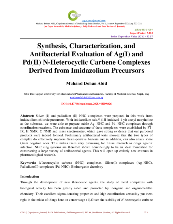 (PDF) Synthesis, Characterization, and Antibacterial Evaluation of Ag(I ...